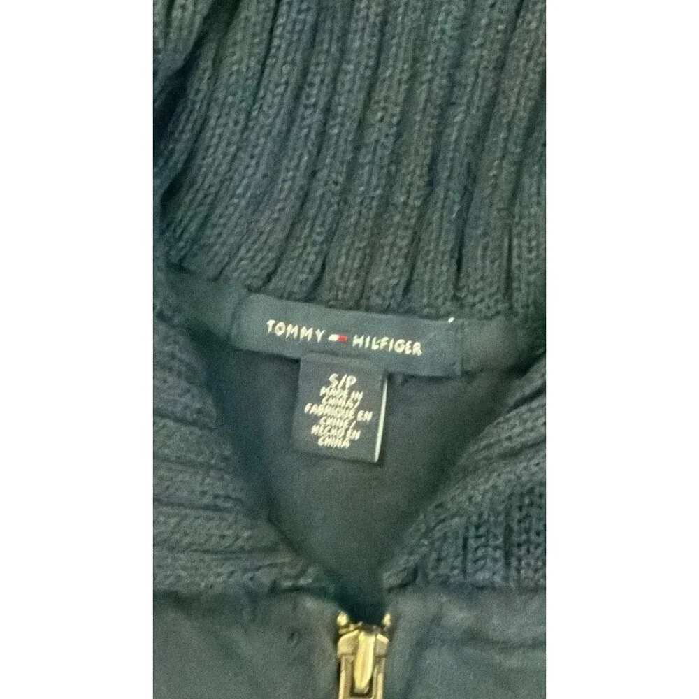Tommy Hilfiger Knit Sweater Jacket Womens Small Navy Blue Toggle Full Zip Funnel - Picture 3 of 3